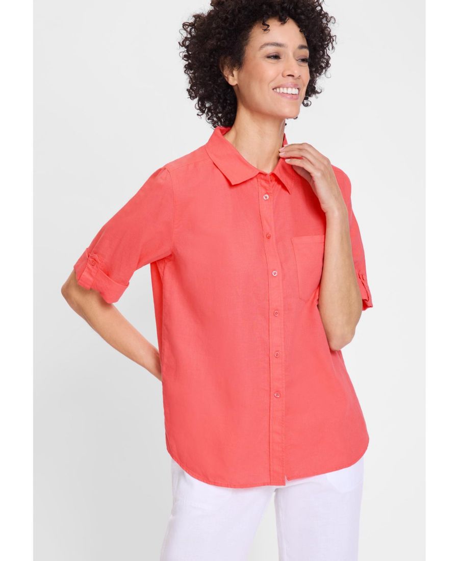 

Женская рубашка с закатанными рукавами и декоративной отделкой Olsen, Misty rose