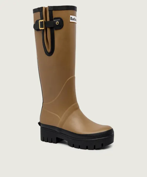 Женские резиновые сапоги Barbour Leighton Welly высокие с ремешком, коричневый