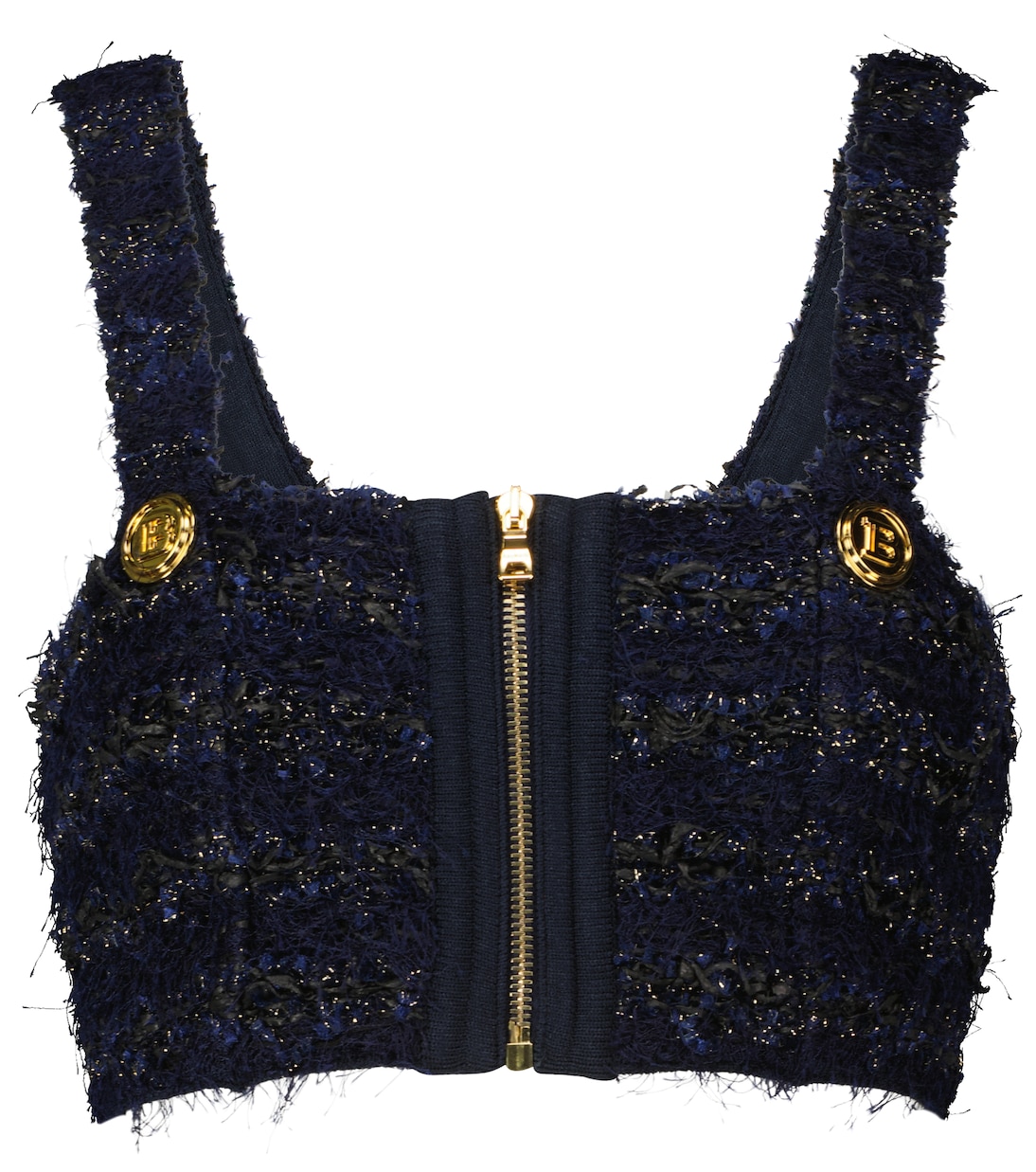

Укороченный топ из твида Balmain, Bleu Marine Foncé