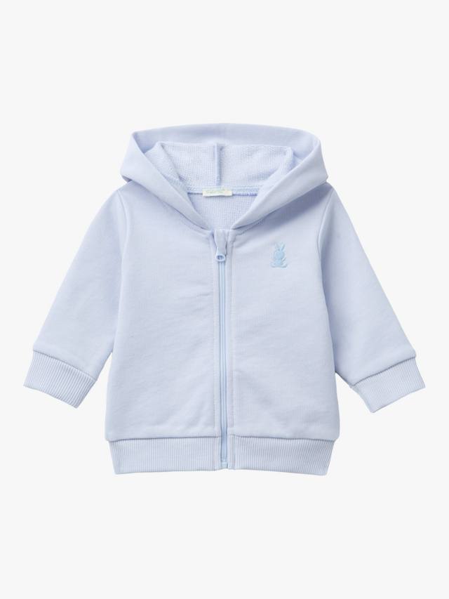

Детская толстовка с капюшоном и 3d ушками на молнии Benetton, цвет Light Blue Powder
