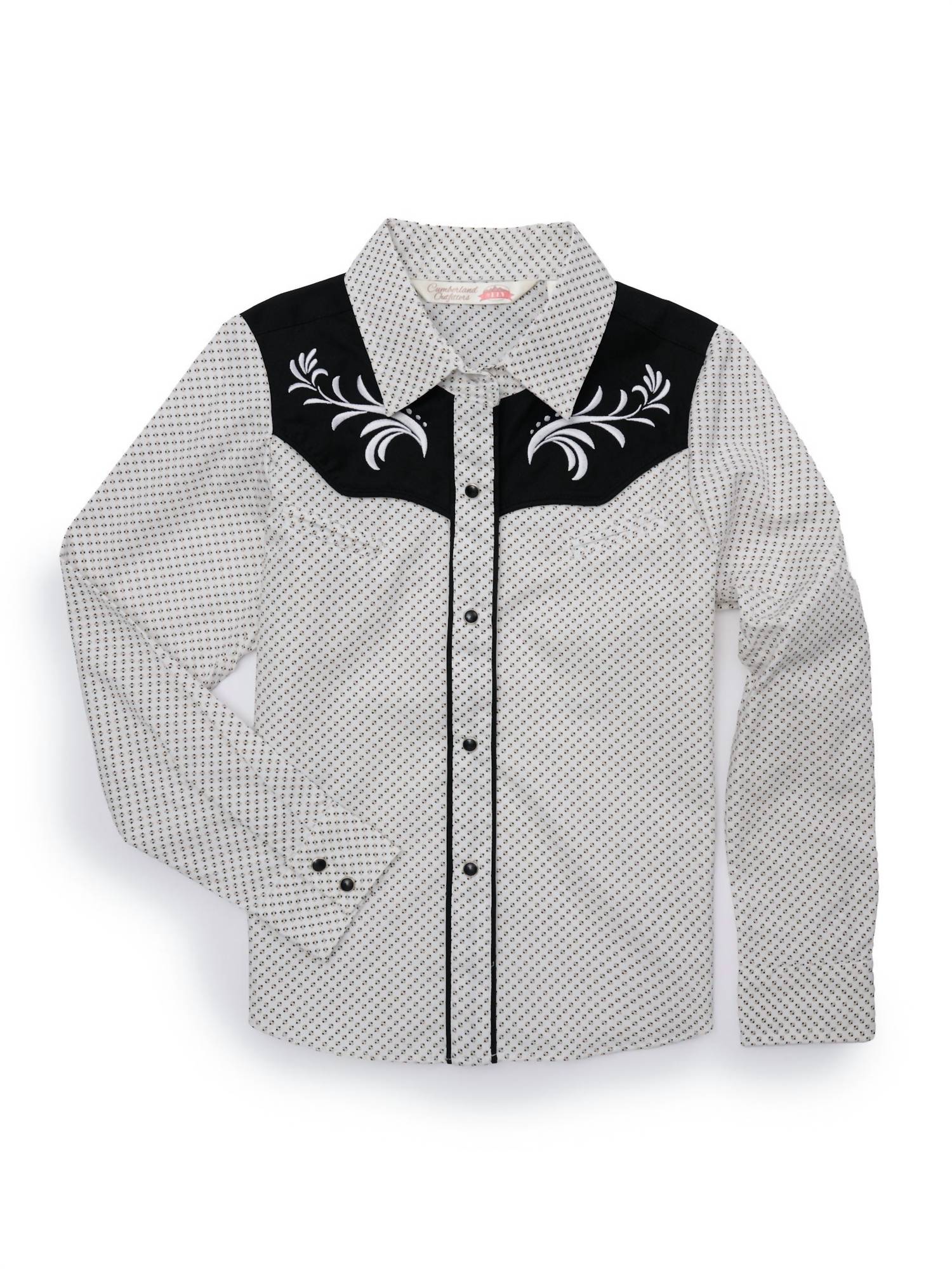 

Детская западная рубашка с кнопками и кокеткой в бело-черном цвете Ely Outerwear
