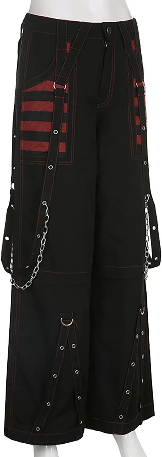 Готические штаны baggy women wide leg punk denim harajuku hip hop streetwear — фото 3