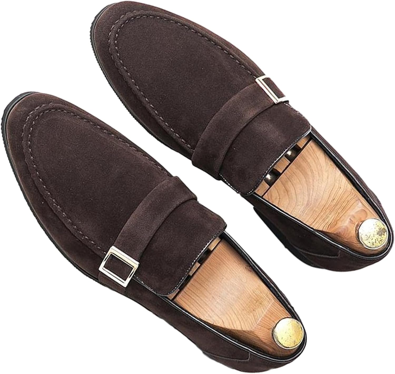 

Мужские замшевые пенни-лоферы Galonfulty с модной металлической пряжкой, роскошные праздничные туфли, удобные мокасины слипоны, темно-коричневый