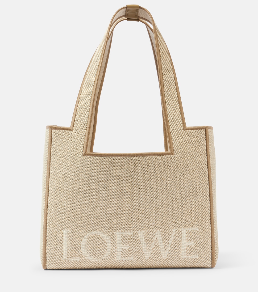 

Средний джутовый холщовый шоппер с жаккардовым принтом Font Loewe, экрю