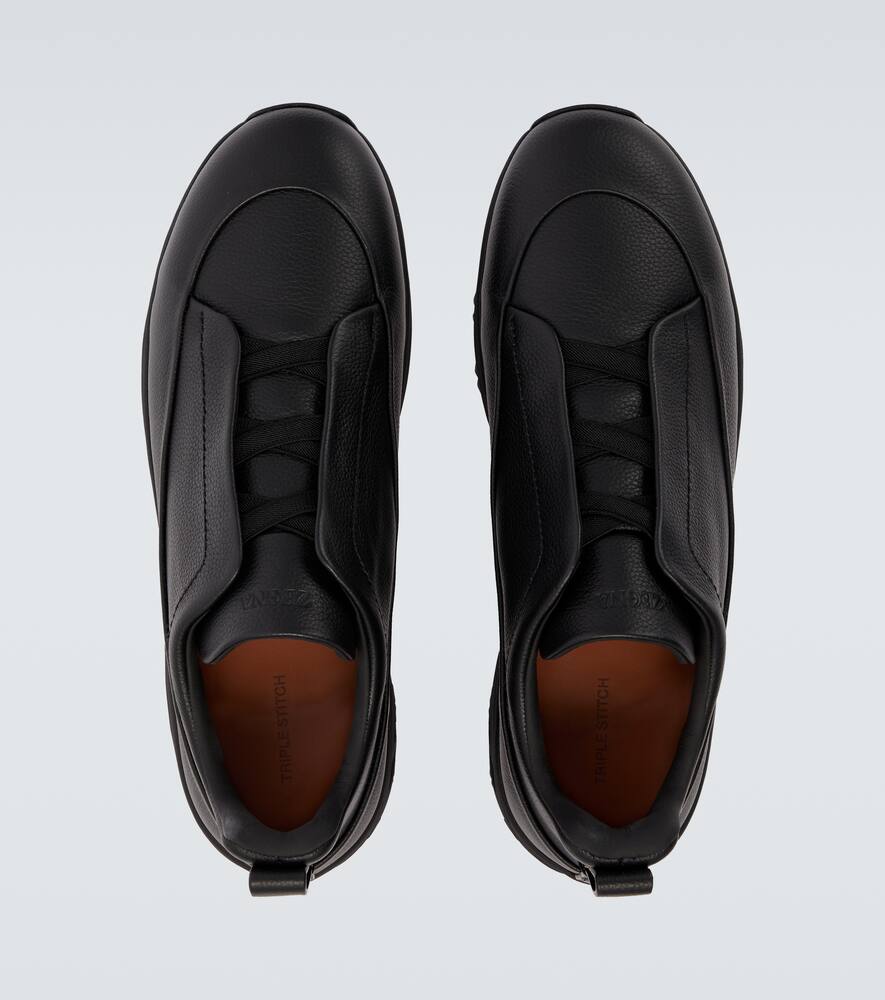 Кроссовки из кожи с тройной строчкой Zegna, Black — фото 4