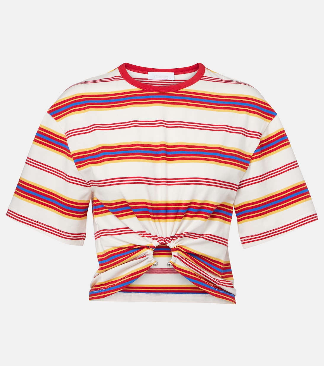 

Полосатая футболка из хлопковой смеси с защипами Rabanne, Stripes Cream/Orange