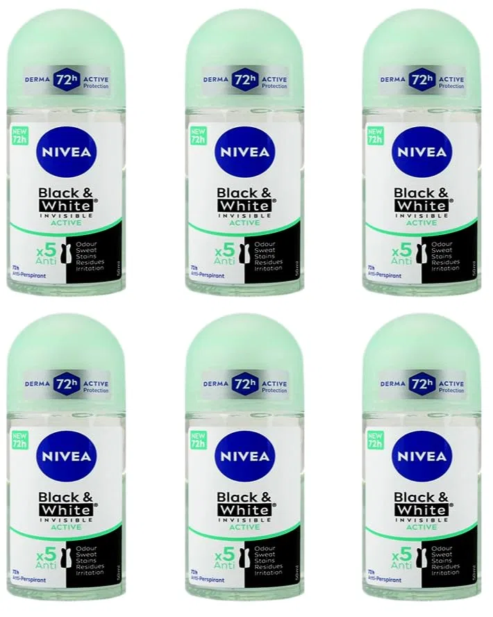 Женский дезодорант-антиперспирант «Black & White Invisible Active» (6 шт.) от NIVEA Nivea