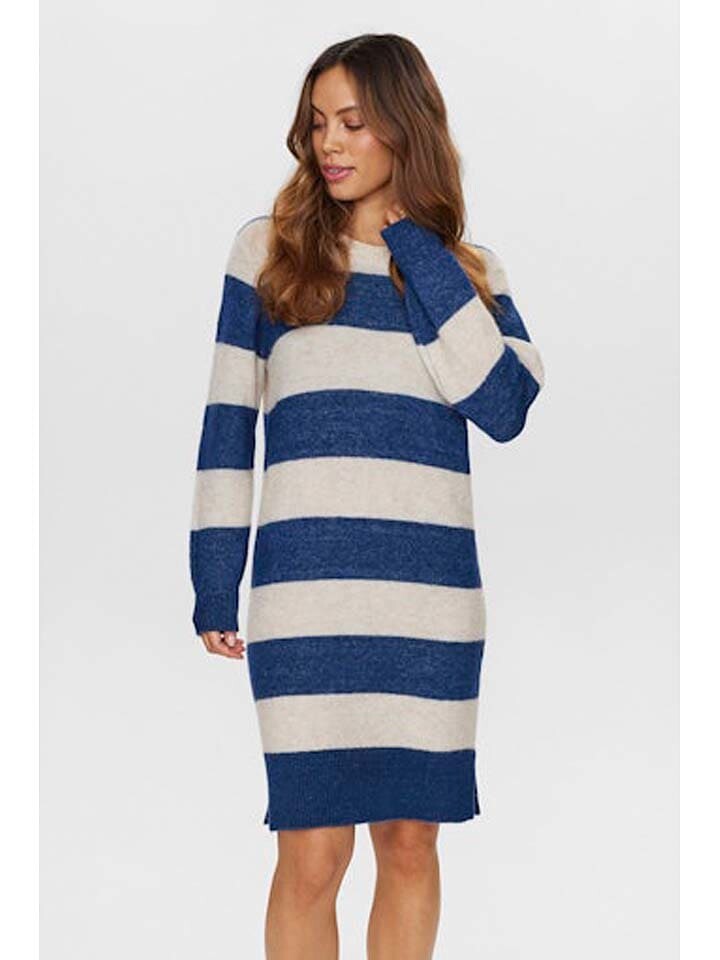 

Платье до колена NÜMPH Strickkleid, цвет Creme/Blau