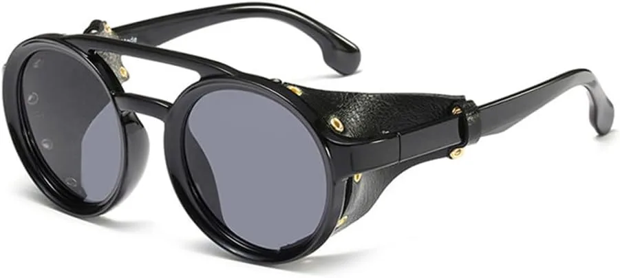 

Круглые солнцезащитные очки в стиле стимпанк для женщин и мужчин, винтажные кожаные солнцезащитные очки для женщин, очки с защитой от УФ-излучения UV400 MTZJH, 3