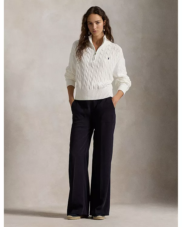 Свитер крупной вязки с молнией до середины груди от Ralph Lauren Ralph Lauren, белый — фото 2