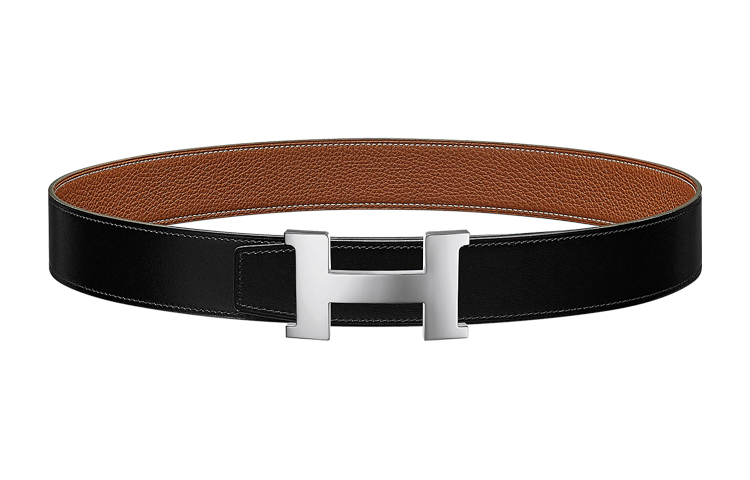 

HERMES Мужской кожаный ремень из коровьей кожи шириной 3,8 см, Black/Brown Box