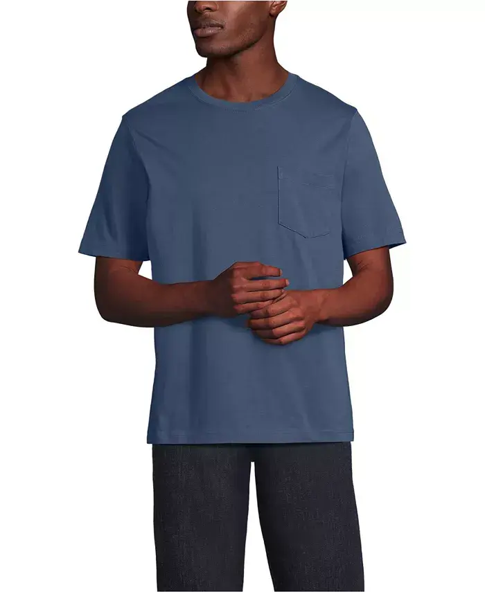 

Большая и высокая футболка Super-T с коротким рукавом и карманом Lands' End, синий