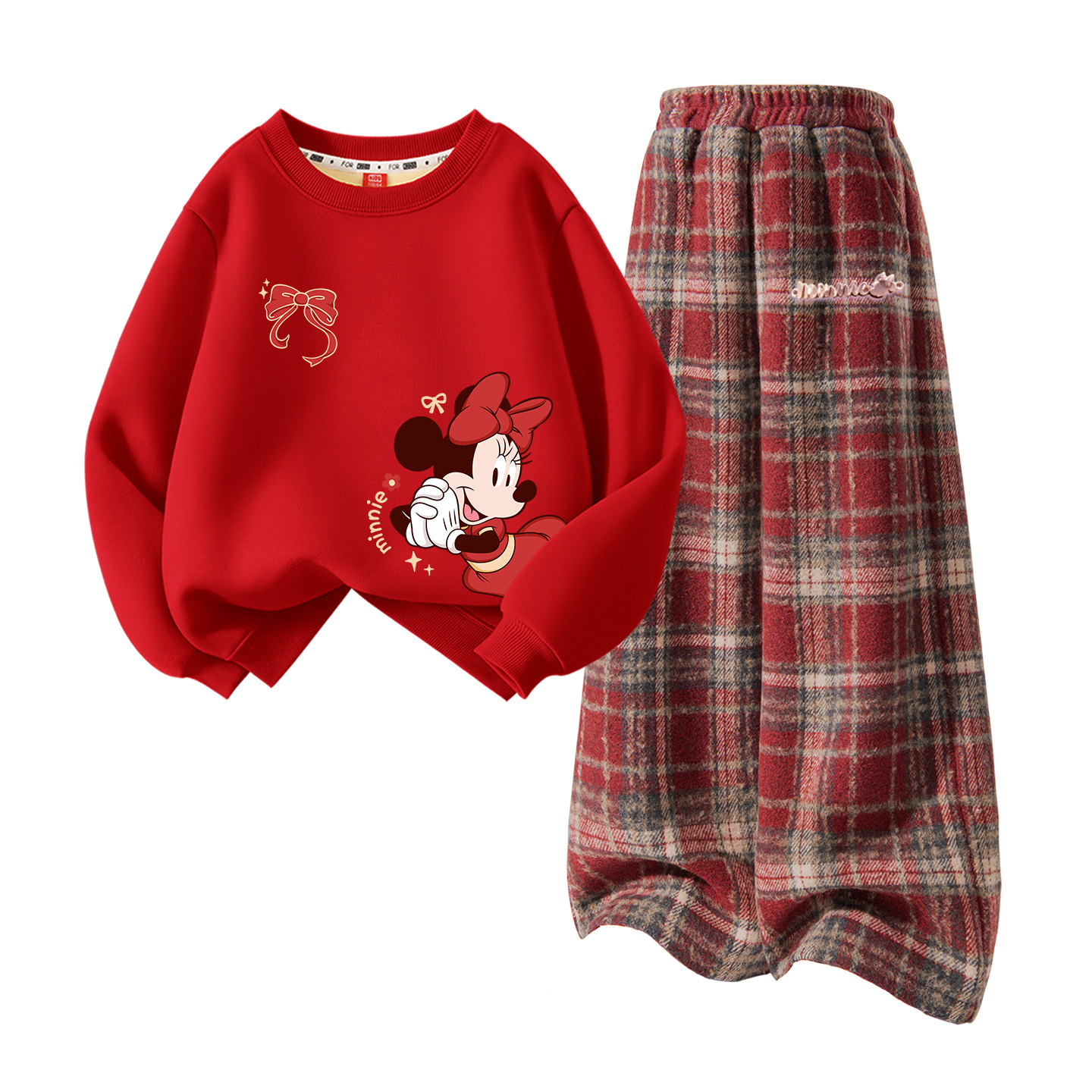 

Детская повседневная спортивная одежда с круглым вырезом, толстая Disney, [thickened and fleece-lined]di congxi shini k красный+di chang metal label k красный plaid