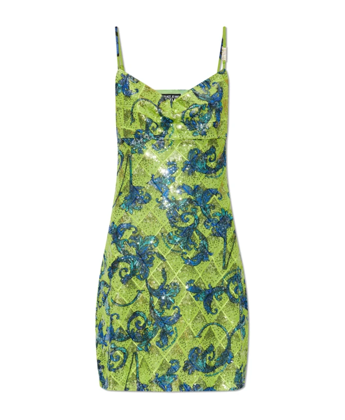 

Платье с пайетками и барочным узором Versace Jeans Couture, зеленый