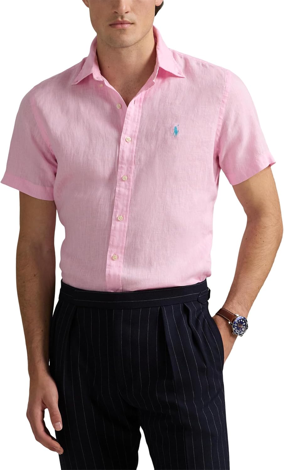 

Мужская классическая льняная рубашка с коротким рукавом POLO RALPH LAUREN, Carmel Pink