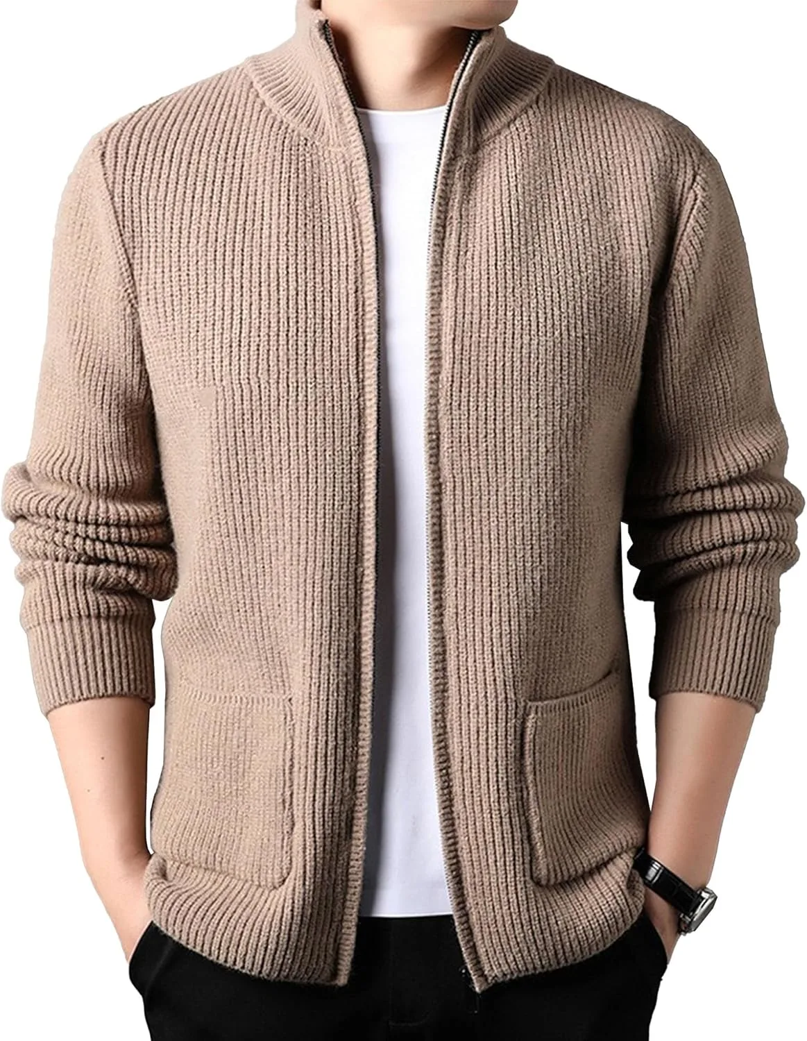 Мужской кардиган Fall Full Zip Stand Collar, вязаный, Slim Fit