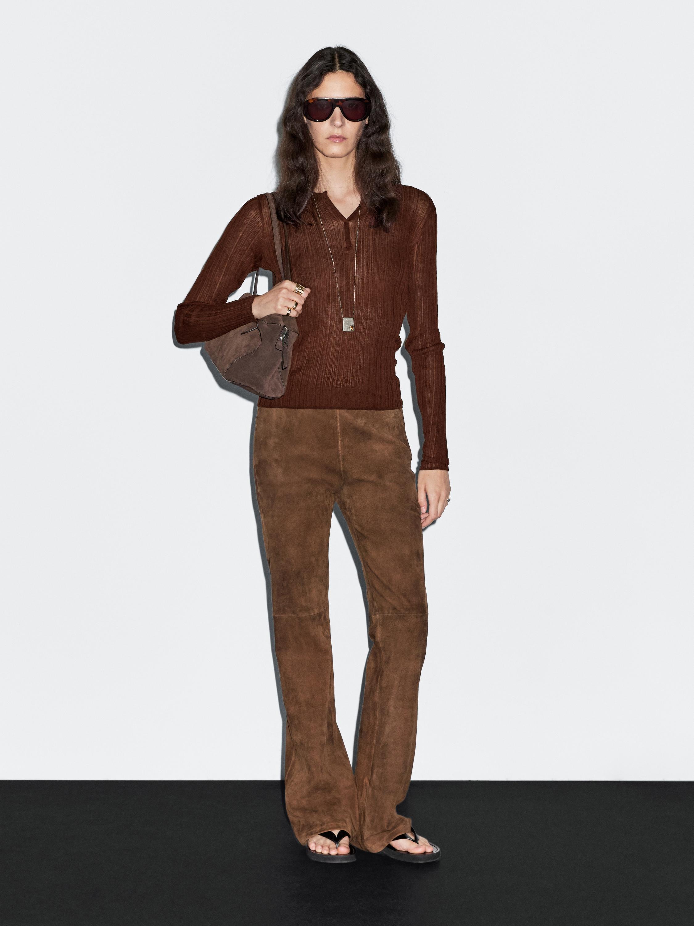 

Футболка с длинными рукавами в рубчик Massimo Dutti, Wine Red