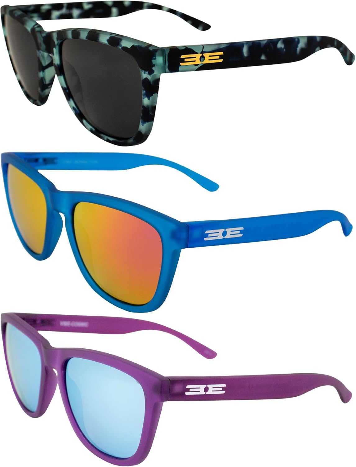 

Солнцезащитные очки Epoch Eyewear Vibe, поляризация, унисекс, 3 пары: синие (полупрозрачные/дымчатые зеркальные), синие (розовые зеркальные), фиолетовые (синие зеркальные)