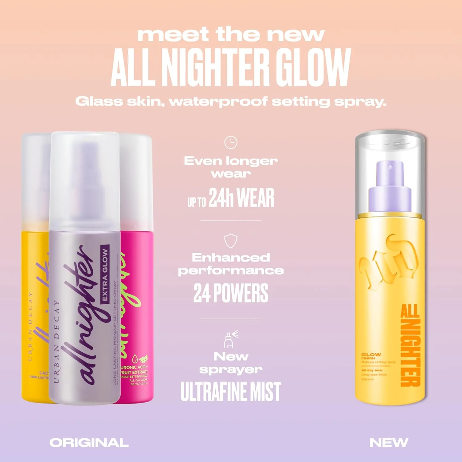 Urban Decay All Nighter Waterproof Makeup Setting Spray - фиксатор макияжа с эффектом стеклянной кожи, до 24 часов стойкости, ультратонкий спрей, праймер для сияющего тона, устойчивый к смазыванию и переносу - 118 мл — фото 3