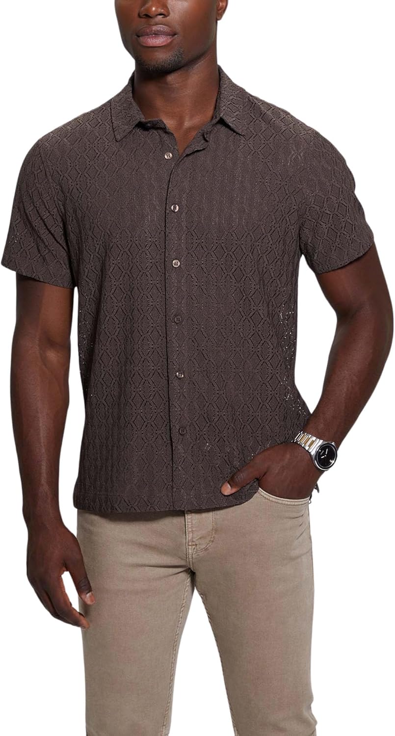 

Мужская короткая рубашка Reeves Woven от GUESS, Chocolate Brownie