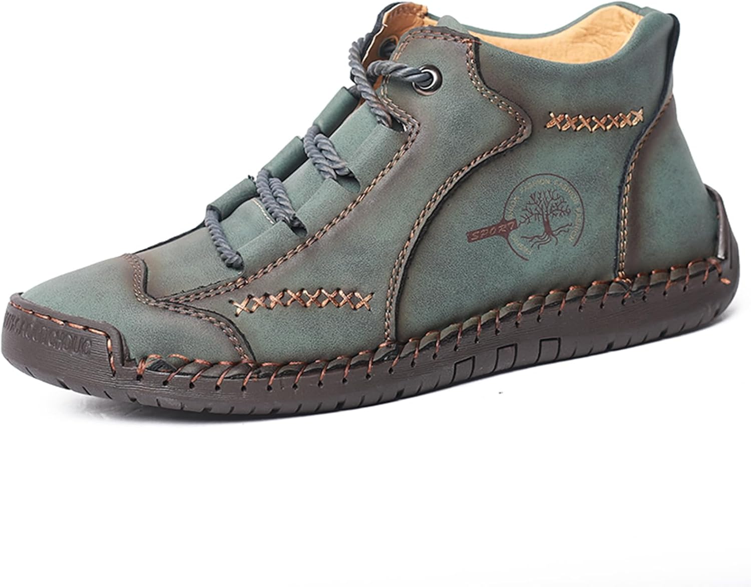 

Мужские кожаные ботинки-челси на щиколотке, лоферы, плоские, винтажные, ручная строчка, комфортные, мягкие, дышащие, на шнуровке, легкие оксфорды Voceco, зеленый