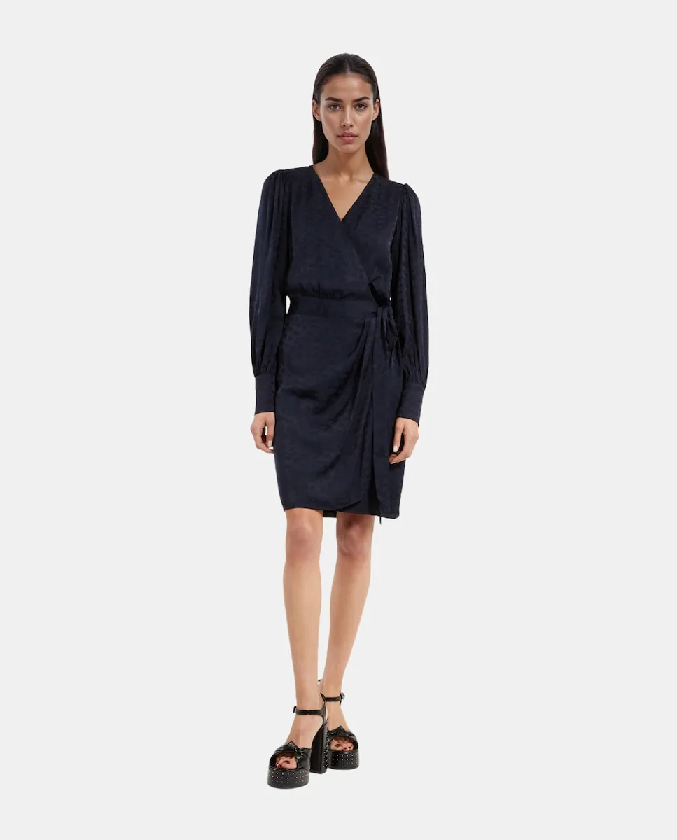 

Короткое жаккардовое платье-халат The Kooples, тёмно-синий