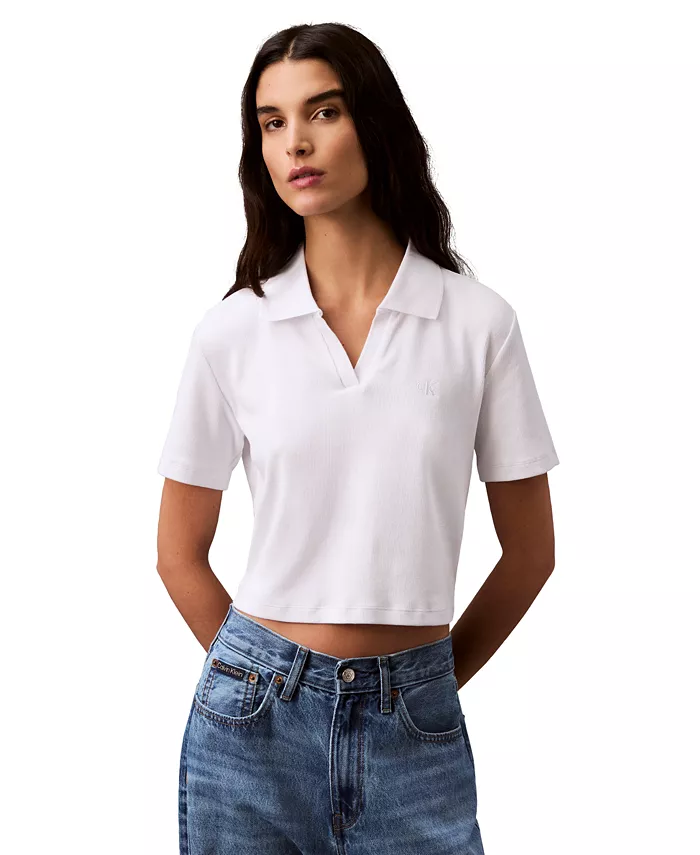 

Женская поло с ребристым узором и логотипом Monogram Calvin Klein Jeans, белый