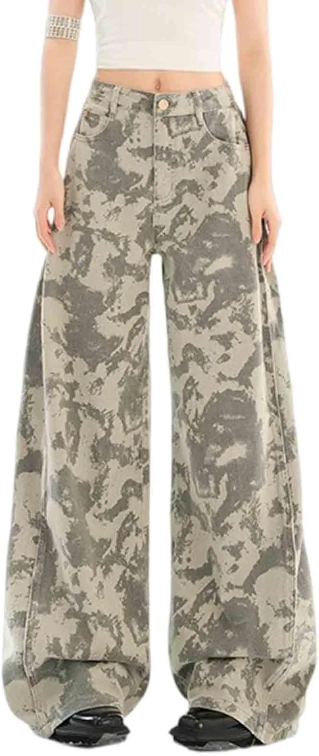 

Женские брюки в стиле ретро камуфляж, прямые с высокой талией CBDAO