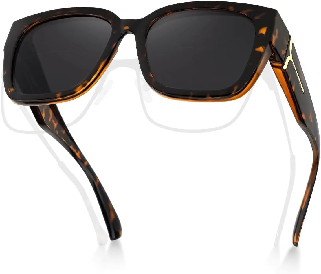 

Поляризованные солнцезащитные очки Meeloog для женщин с защитой от УФ-излучения, модные квадратные очки-обтекатели для вождения и езды, P1 Tortoise Frame/Grey Lens