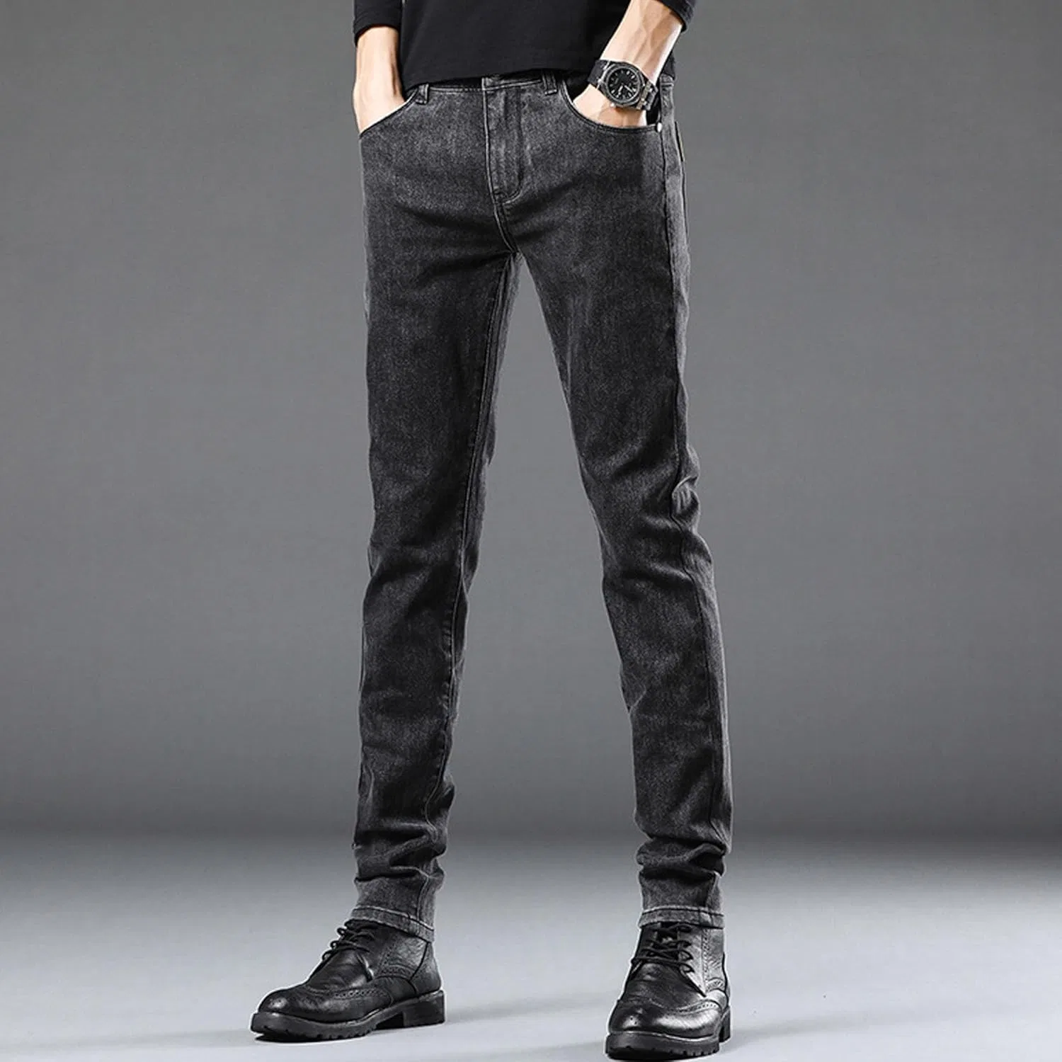 Джинсы Slim Fit, Черно-серый — фото 3