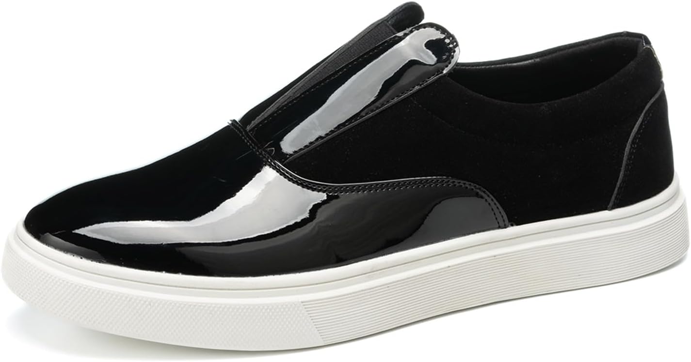 

Мужские классические слипоны из лакированной кожи, низкие, с мягкой дышащей стелькой, легкие, повседневные, удобные для ходьбы, для деловых вечеринок, свадеб, офиса и повседневной работы Qklmwes, черный