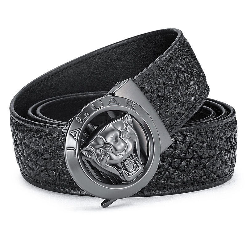 

JAGUAR Мужской ремень из натуральной кожи дикого быка с автоматической пряжкой, Black Premium Wooden Box