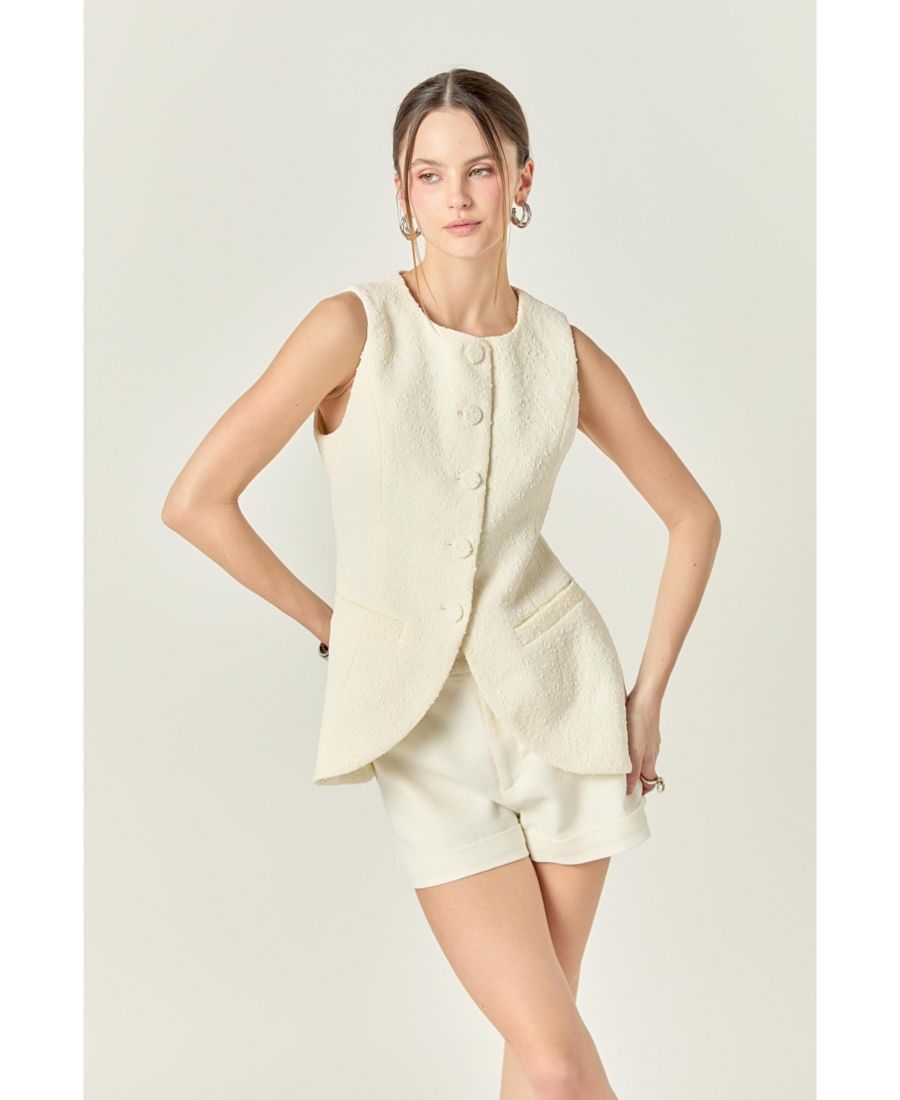 

Женский жилет из фактурной ткани с закругленным низом English Factory, Off white