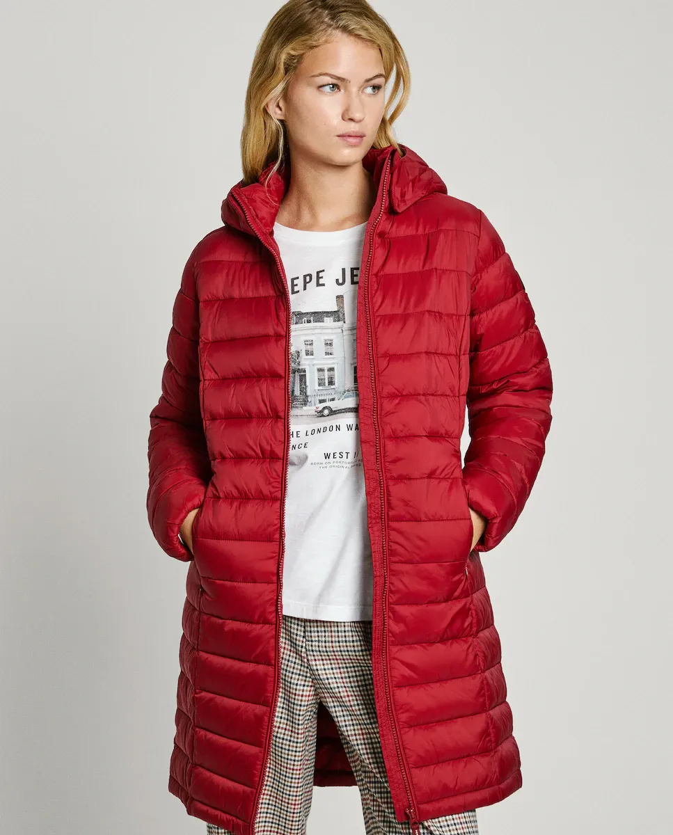 

Длинный женский пуховик со съемным капюшоном Pepe Jeans, красный