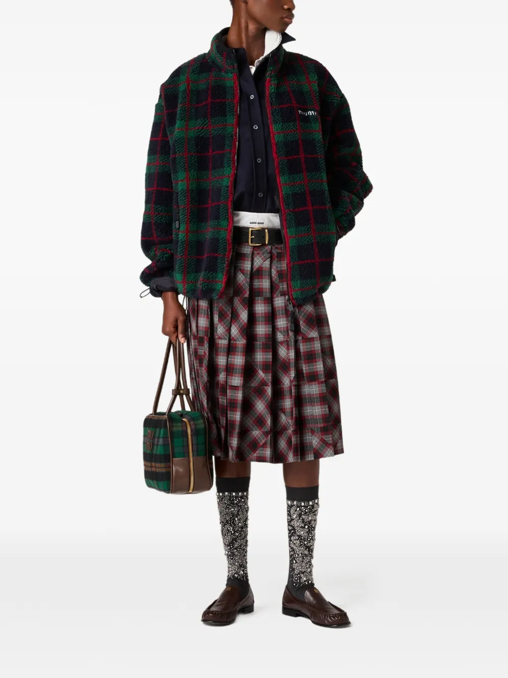 Клетчатая куртка на молнии Miu Miu, зеленый — фото 2