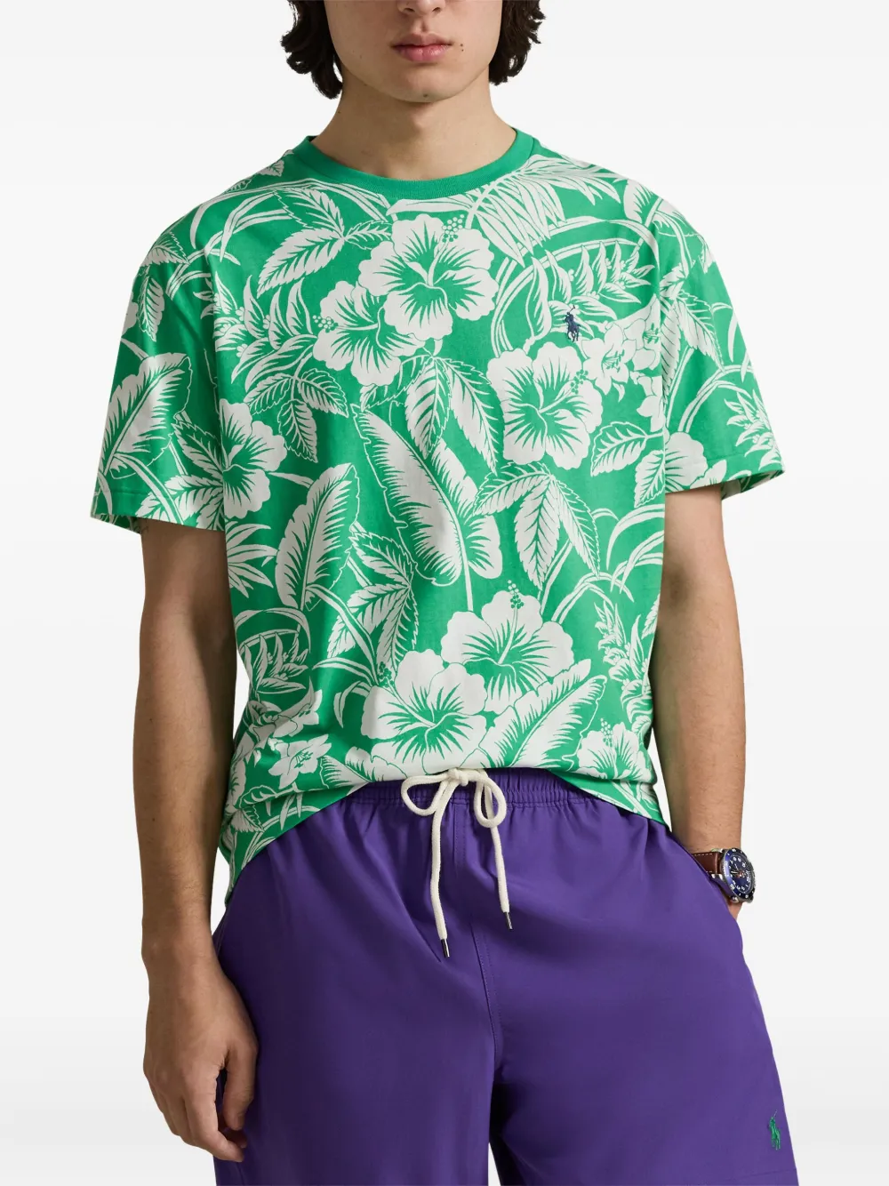 Футболка с цветочным принтом Polo Ralph Lauren, зеленый — фото 3