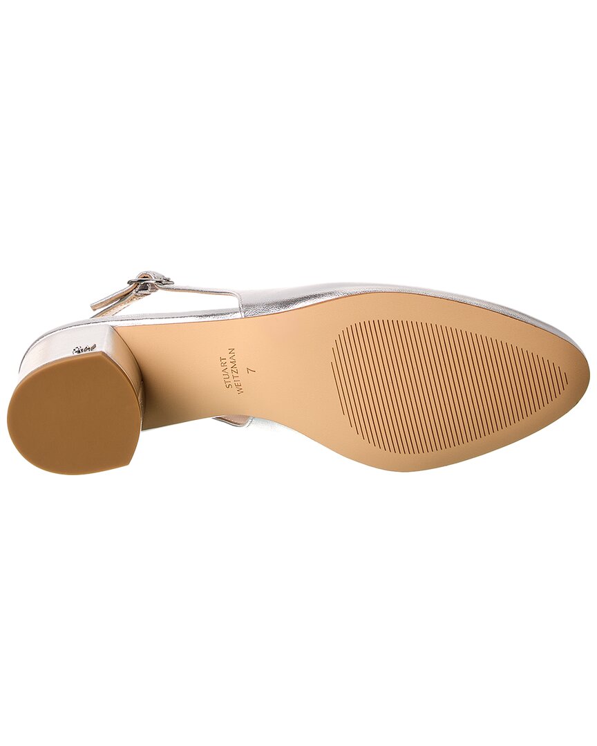 Stuart Weitzman Bridgt 50 Кожаные туфли-лодочки Slingback, серебряный — фото 4