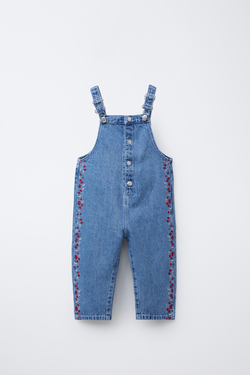 

Вышитые длинные джинсовые комбинезоны ZARA, средне-синий