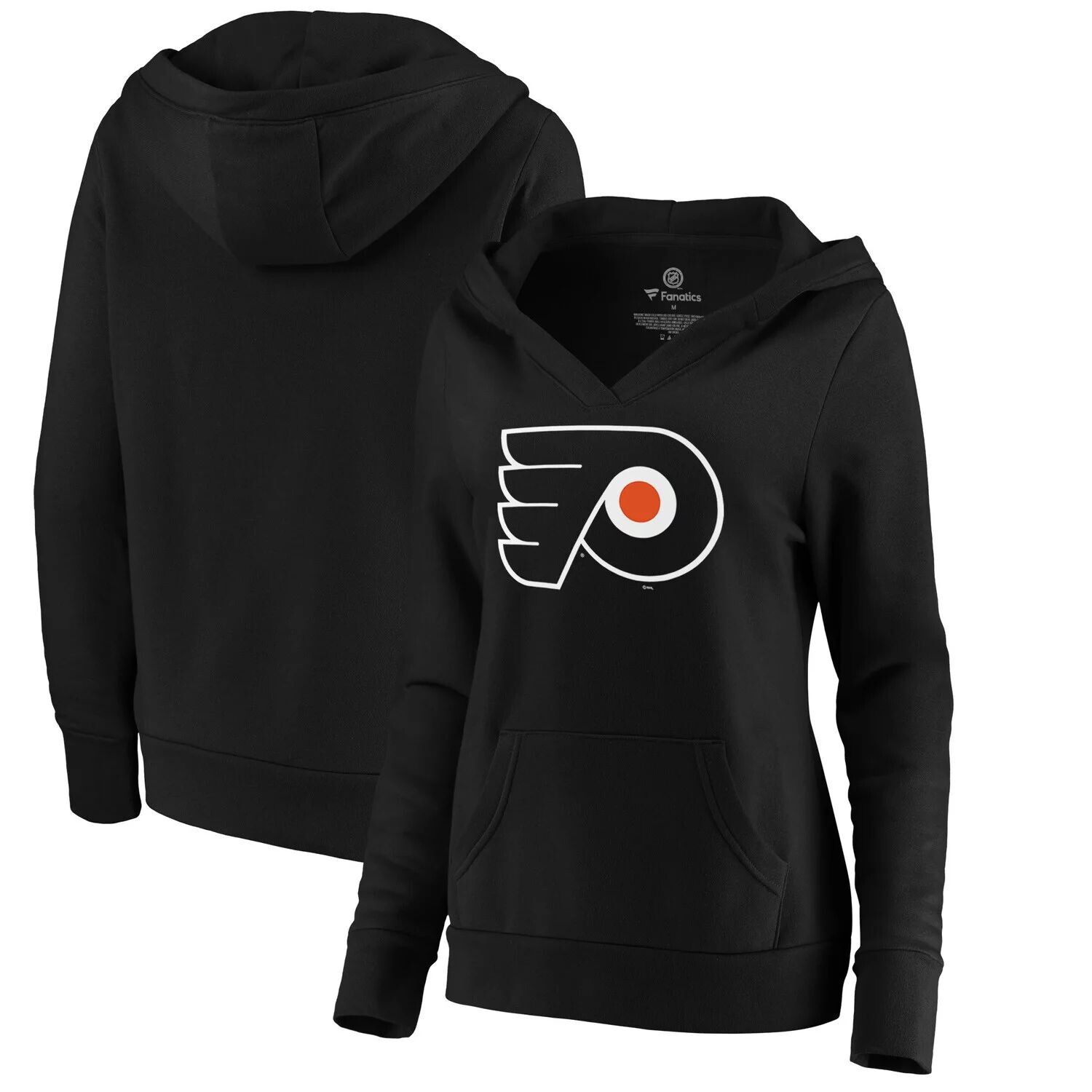 

Женский черный пуловер с капюшоном и v-образным вырезом с логотипом Fanatics Philadelphia Flyers Primary Fanatics