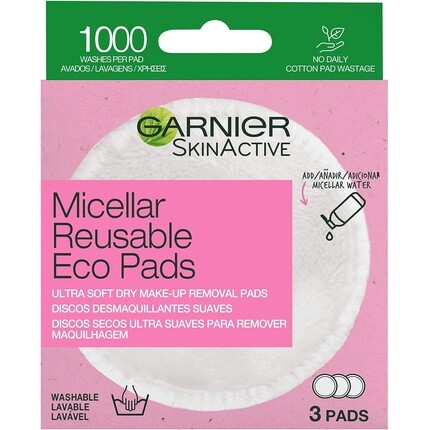 

Мицеллярные многоразовые подушечки для снятия макияжа Eco Pads 3 подушечки из микроволокна Мицеллярные подушечки Eco Pad упаковка из 3 шт., Garnier