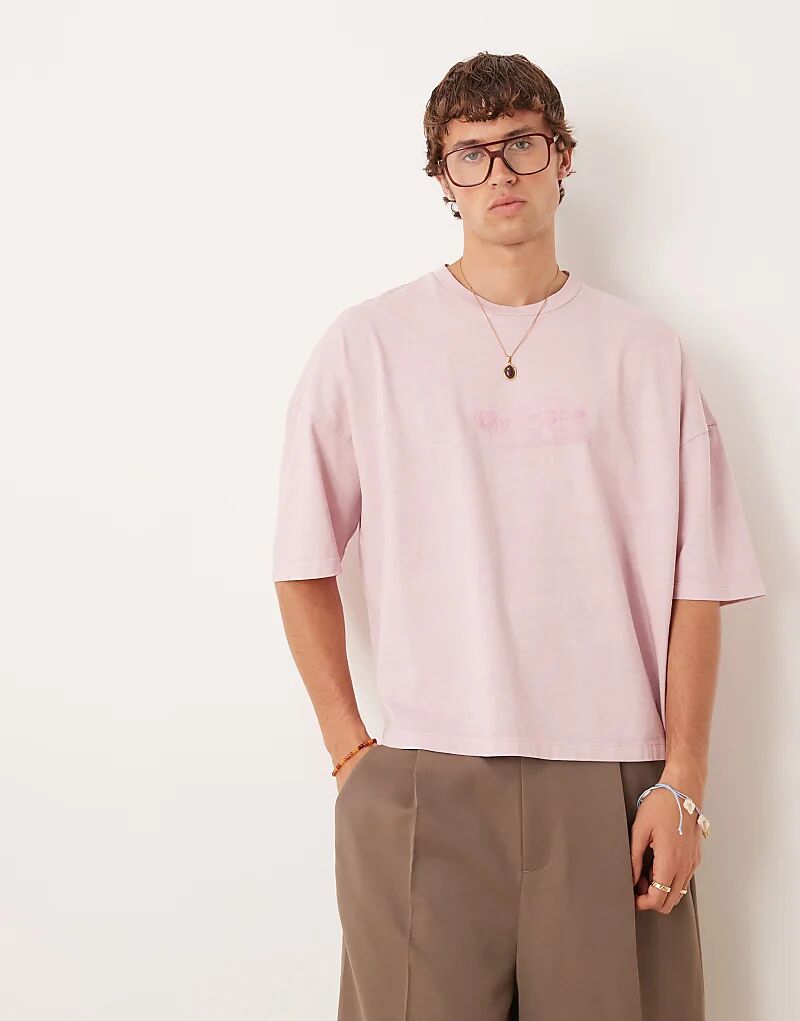 

Футболка свободного кроя ASOS DESIGN премиум-класса, свободного кроя, с принтом, выбеленного розового цвета
