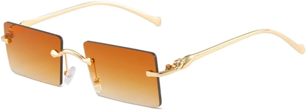 

Роскошные квадратные солнцезащитные очки без оправы с металлическими дужками для женщин, модные мужские солнцезащитные очки для активного отдыха, летних путешествий, с защитой от УФ-излучения UV400 TVTBBVV, Gold Gradient Tea