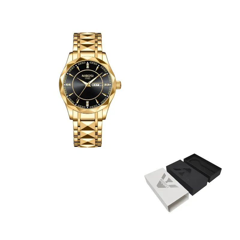 

NIBOSI 1985 Мужские часы с кварцевым механизмом на стальном браслете, черный циферблат