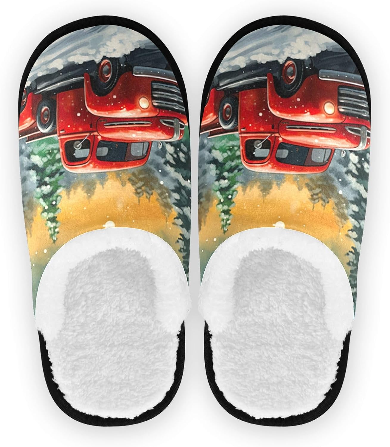 

Рождественские тапочки UMIRIKO с красным грузовиком, для женщин и мужчин, стираемые, с нескользящей подошвой, домашние тапочки с мешком для хранения, для путешествий и спа 20847520