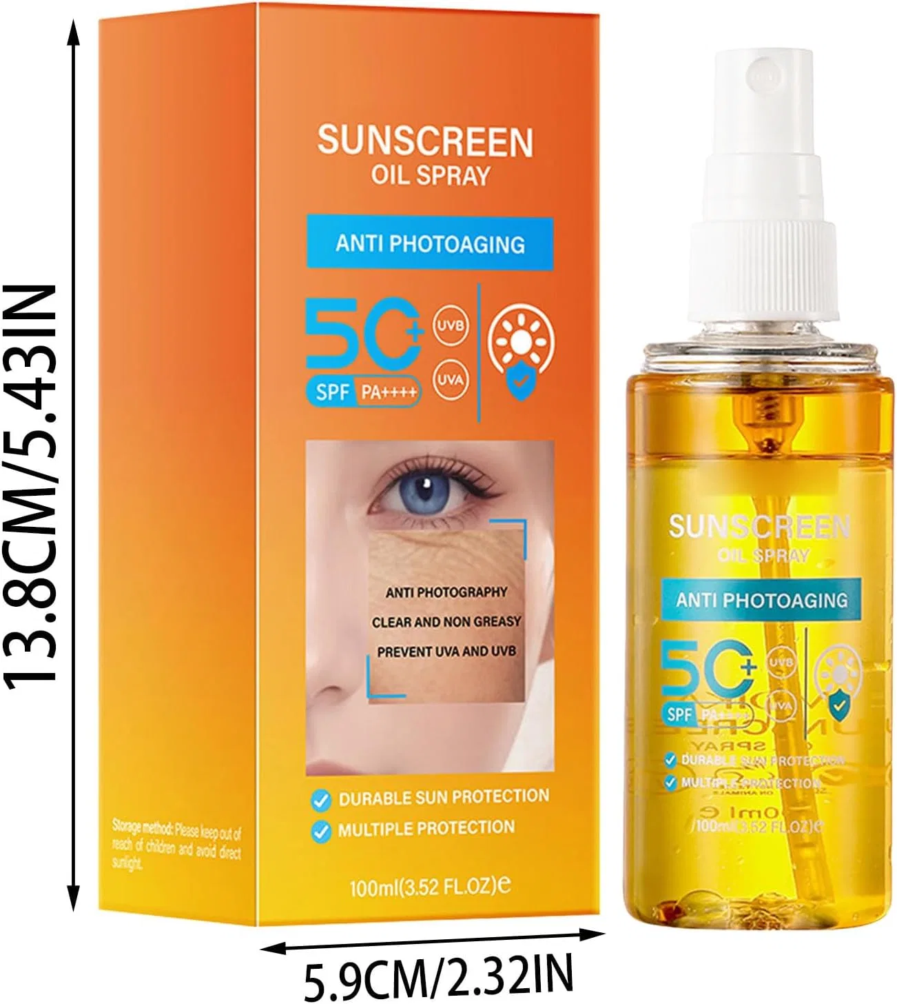 Солнцезащитный спрей SPF50+ PA++++ Generic, желтый — фото 2