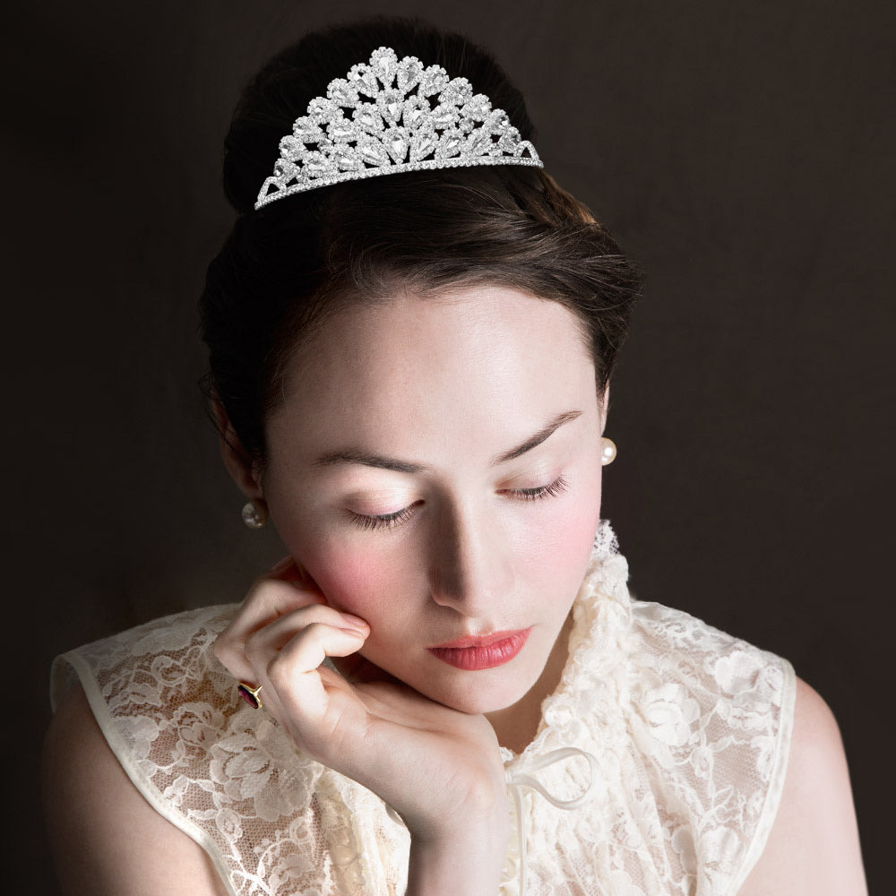 

Диадема принцессы с каплевидными камнями FASHNZFAB, серебряный