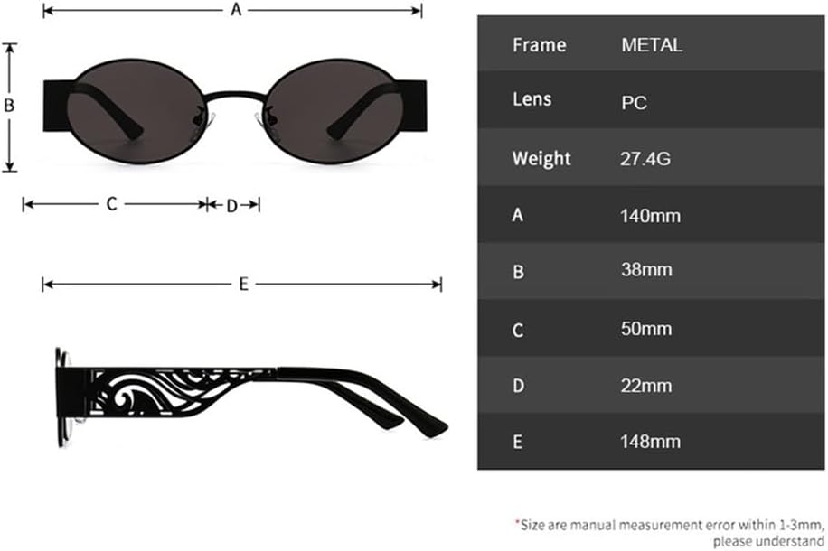 

Солнцезащитные очки в стиле стимпанк для мужчин и женщин, винтажные, маленькие, овальные, ретро, ​​панк, металлические, с защитой от УФ-излучения UV400 HCPIHF, Gold Gray