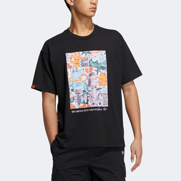 Футболка Men's adidas originals SS22 Cartoon Printing Sports Round Neck Pullover Short Sleeve Black T-Shirt, черный — фото 4