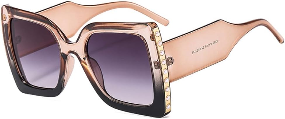 

Большие солнцезащитные очки для женщин в стиле ретро с жемчужной отделкой, двухцветные, с широкими дужками, солнцезащитные очки для мужчин UV400 LANGSER, Champagne Black Gray