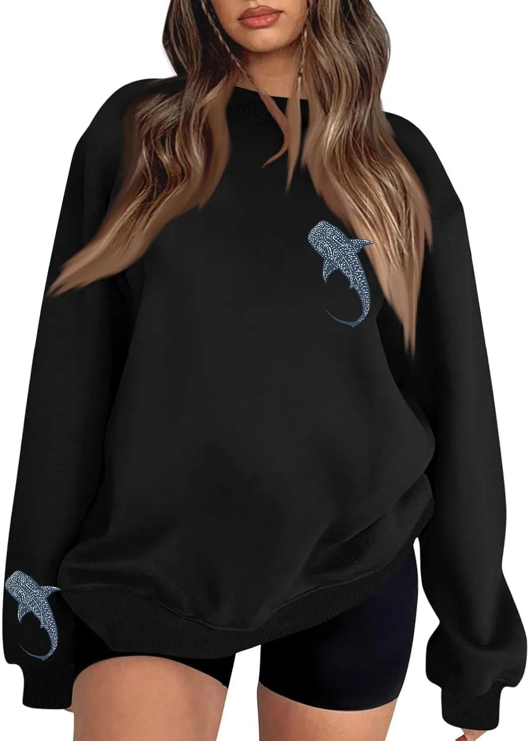 

Свитшот Shark для женщин с принтом китовой акулы и карманом FQZWONG